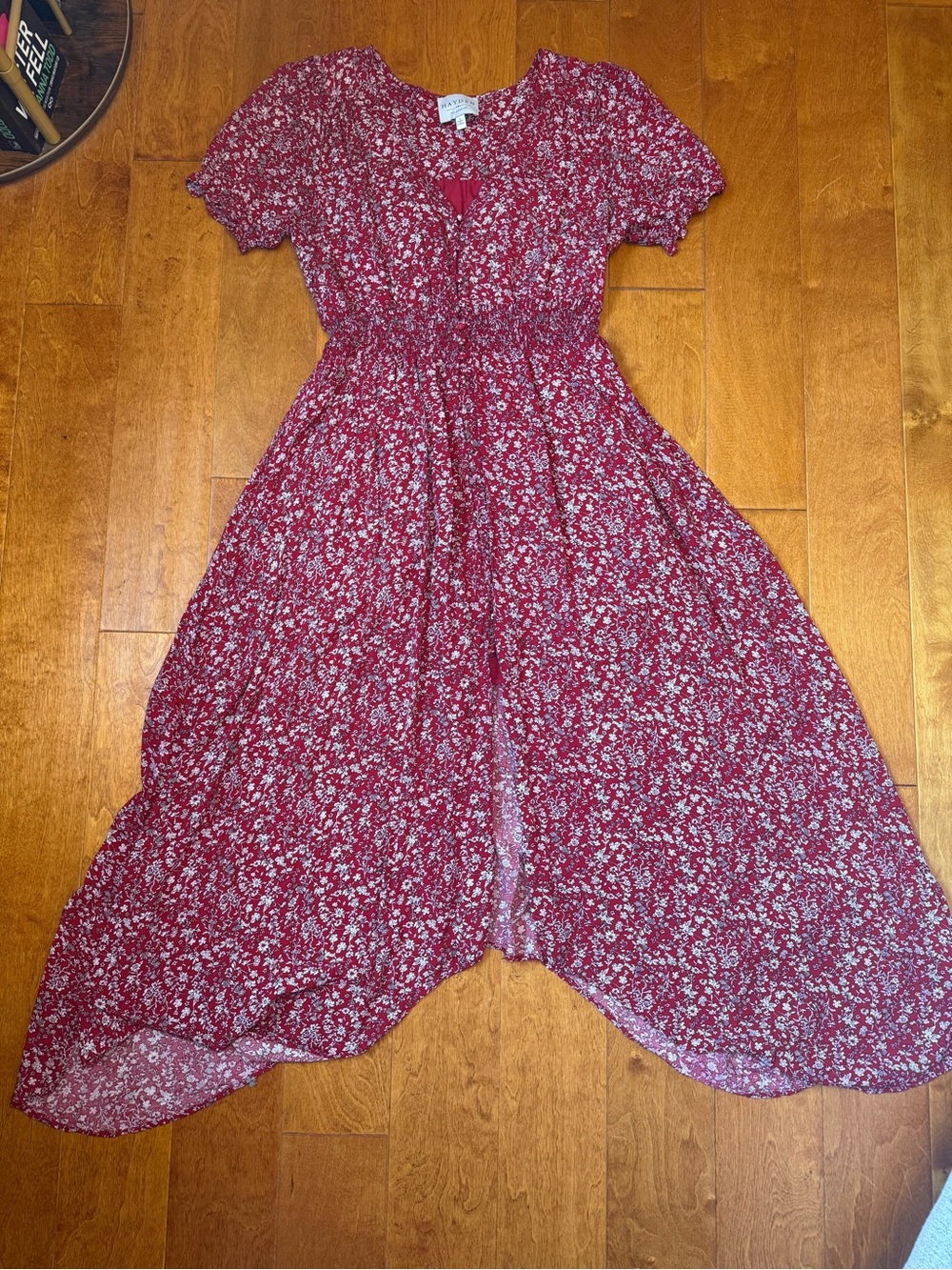 Hayden Los Angeles Red Floral High Low Midi Maxi Dress L